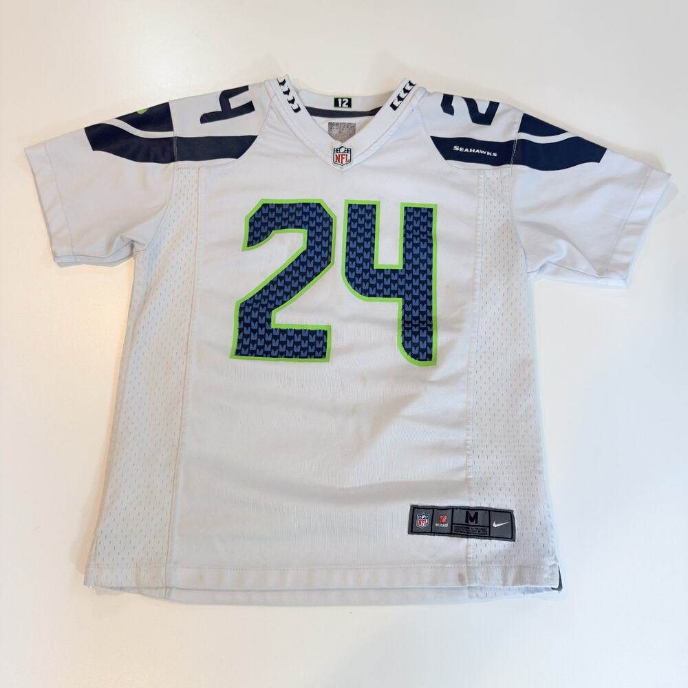 Nike Seattle Seahawks Marshawn Lynch 24 Youth M Medium White Jersey NFL Football